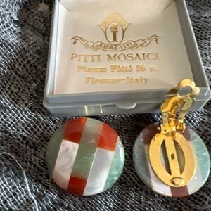 Vintage Pitti Mosaici Earrings – Pietra Dura Mosaic Clip-Ons  – Original Box